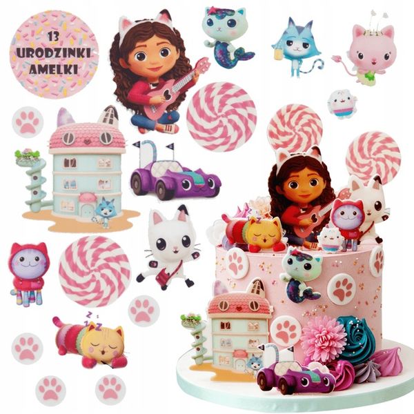 Wydruk Tort KOCI DOMEK GABI 17 El + GRATIS Tabliczka Napis Opłatek zdjęcie 1