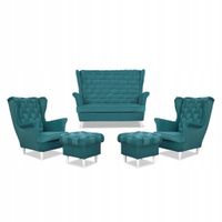 Zestaw wypoczynkowy Carol sofa fotele pufy paski Family Meble turkusowy