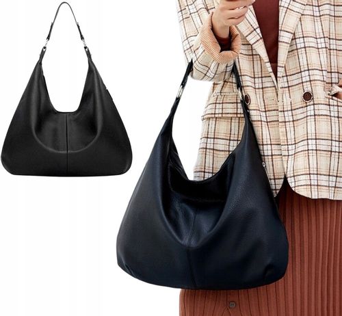 Damska Torebka Skórzana Czarna Worek Pojemna A4 na Arena.pl