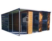 SCHOWEK - DOMEK OGRODOWY 3m x 4m + wiata 1m jasny orzech   ID421