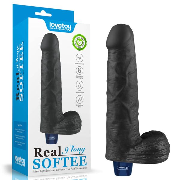 9" Real Softee Rechargeable Tpe Vibrating Dildo(Black) zdjęcie 1