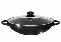 WOK CERAMICZNY Z UCHWYTAMI CZARNY OKRĄGŁY Z POKRYWKĄ Ø 32 cm