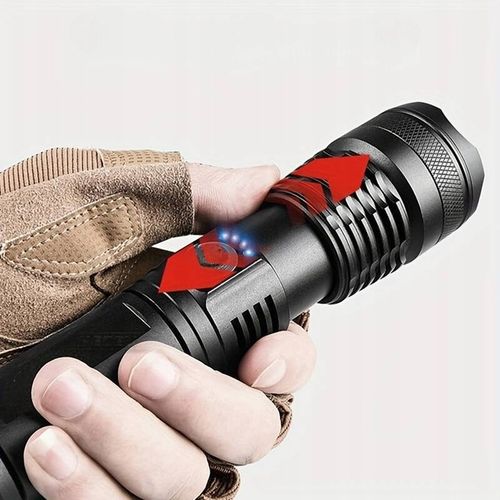 LATARKA LED MOCNA AKUMULATOROWA TAKTYCZNA ZOOM BIWAKOWA USB-C na Arena.pl