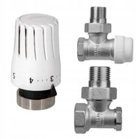 ZESTAW TERMOSTATYCZNY KĄTOWY ZAWÓR ZASILAJĄCY POWROTNY GŁOWICA DO GRZEJNIKA