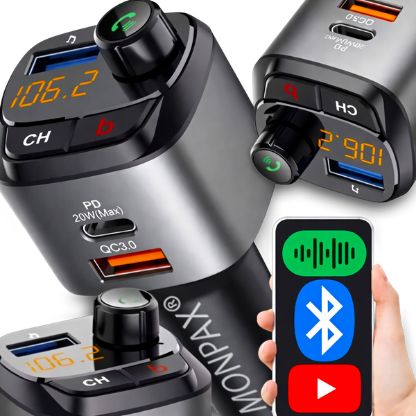 Transmiter Samochodowy FM Ładowarka 36W QC 3.0 Typ C Bluetooth zdjęcie 1
