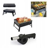 GRILL PRZENOŚNY WALIZKA SKŁADANY TURYSTYCZNY ZESTAW AKCESORIA DMUCHAWA