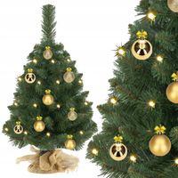 CHOINKA SZTUCZNA- CHOINECZKA MAŁA GĘSTA 80CM + LAMPKI LED + BOMBKI ZŁOTE