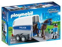 Klocki konstrukcyjne PLAYMOBIL koń policyjny z przyczepą 5 el. plastikowe