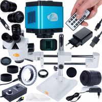 MIKROSKOP STEREOSKOPOWY TRINOKULAROWY KAMERA 4K ZESTAW OŚWIETLACZ 144xLED