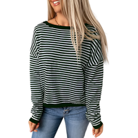 Bluzka damska longsleeve w paski bawełniana biało-zielona okrągły XXL