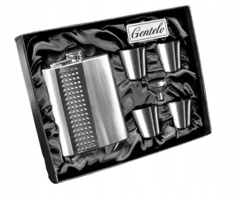 Zestaw Prezentowy Srebrna Piersiówka z Kieliszkami i Lejkiem Gentelo na Arena.pl