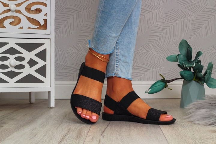 SANDAŁY DAMSKIE SPORTOWE NA GUMIE CZARNE NA LATO zdjęcie 2