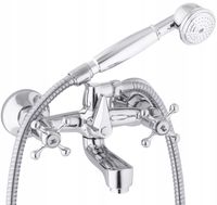 Bateria wannowa z prysznicem ścienna retro dwuuchwytowa kran do wanny