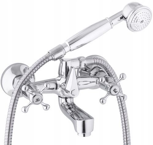 Bateria wannowa z prysznicem ścienna retro dwuuchwytowa kran do wanny na Arena.pl