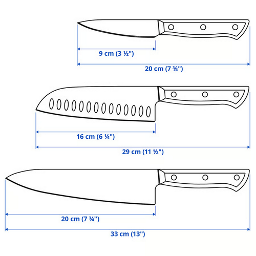 Zestaw profesjonalnych noży kuchennych stal nierdzewna orzech IKEA VARDAGEN na Arena.pl