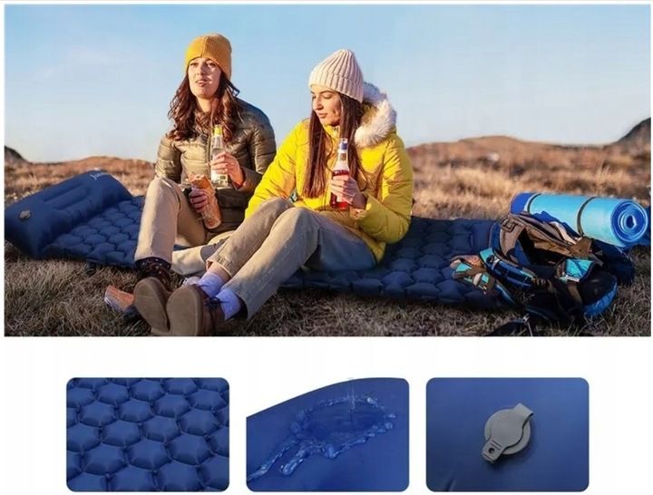 ULTRALEKKA MATA WBUDOWANA POMPKA KARIMATA GRUBY WYGODNY MATERAC ŁÓŻKO BLUE zdjęcie 6