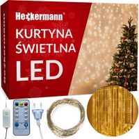 KURTYNA ŚWIETLNA LAMPKI NA DRUCIKU GIRLANDA BIAŁE CIEPŁE 300 LED 3x3 METRY