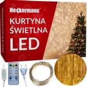 KURTYNA ŚWIETLNA LAMPKI NA DRUCIKU GIRLANDA BIAŁE CIEPŁE 300 LED 3x3 METRY