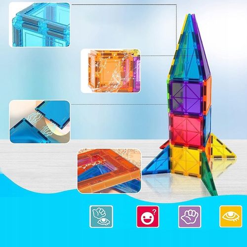 DUŻE KLOCKI MAGNETYCZNE KAFELKI ZESTAW XXL 34 EL RAINBOW MAGNETIC TILES na Arena.pl