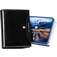 czarny, pionowy portfel męski ze skóry naturalnej - peterson