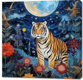 Obraz 100x100cm Tygrys w Ogrodzie Gwiazd