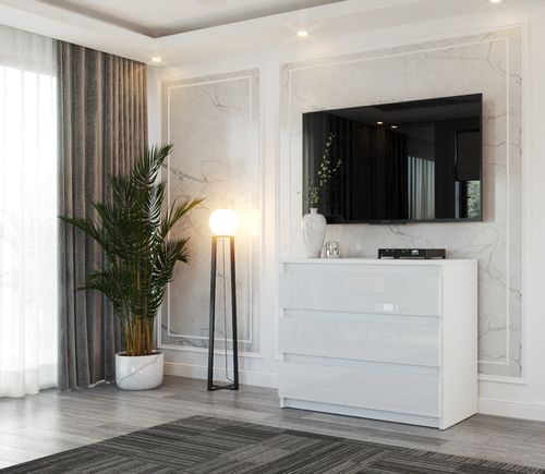 Komoda Nowoczesna 3 Szuflady Pojemna Szafka Salon Sypialnia Biały Połysk na Arena.pl