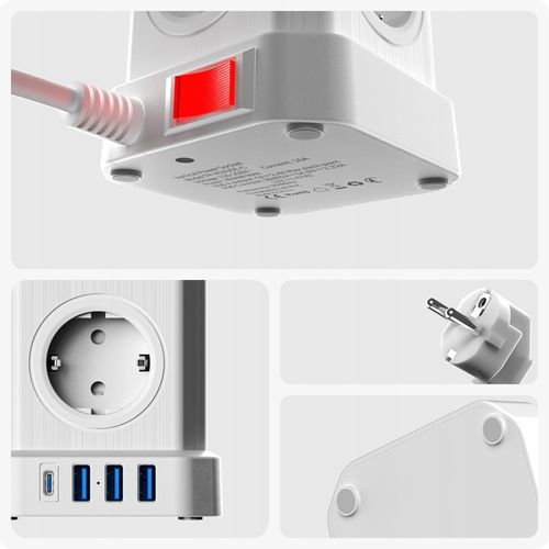 Biały Listwa Zasilająca Voomy PowerCube S6 z Jednym USB-C i Trzema USB-A na Arena.pl