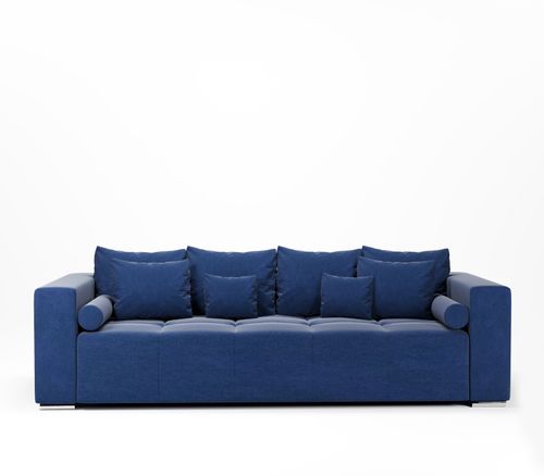 Duża Kanapa Rozkładana Sofa z Funkcją Spania i Pojemnikiem Hilton Granatowa na Arena.pl