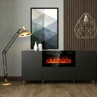 PAFOS Komoda 180 cm czarna z kominkiem