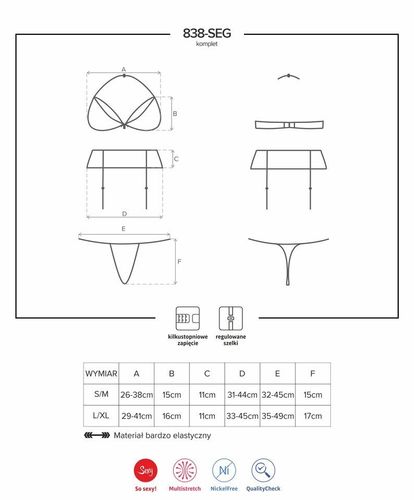 Czarny Komplet z Pasem do Pończoch - Obsessive 838-SEG-1 S/M na Arena.pl