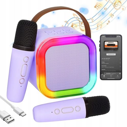 Bezprzewodowy Zestaw do Karaoke dla Dzieci LED Głośnik Bluetooth +Mikrofony na Arena.pl