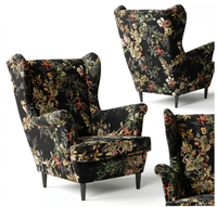 Fotel uszak skandynawski czarny motyw egzotyczny stylowy Print Family Meble