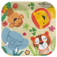 talerz papierowy kwadratowy "jungle friends", 23 x 23 cm, 8 szt.