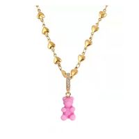 Naszyjnik stal chirurgiczna pozłacana 14k miś pink NST1592R