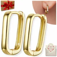 Kolczyki Złote Angielskie Geometryczne Elipsa Pozłacane Srebro 925 + GRAWER