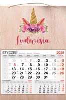 KALENDARZ 2025 jednodzielny DREWNIANY prezent nadruk jednorożec dużo wzorów