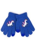 Rękawiczki dziewczęce pięciopalczaste niebieskie YOCLUB