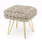 Pufa siedzisko do salonu DOTTY welur tapicerowana 38 cm Przygaszony Beż