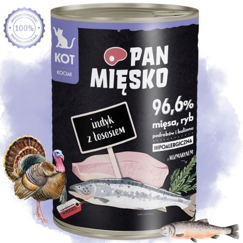karma mokra dla kota indyk z łososiem pan mięsko hipoalergiczna 400g kociak na Arena.pl