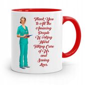 Kubek Czerwony Dla Pielęgniarki Thank You To All Z Nadrukiem Ze Zdjęciem