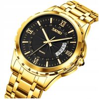 Zegarek męski bransoleta srebrny złoty czytelna tarcza datownik