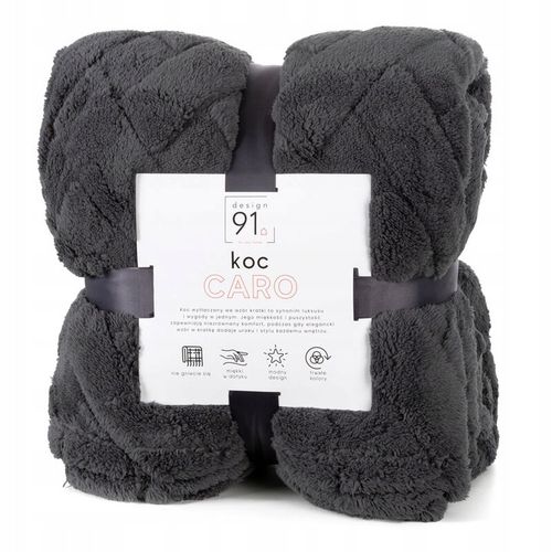 Koc 170x210 CARO stalowy puszysty typu flano z wytłaczanym wzorem na Arena.pl