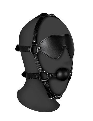 Blindfolded Head Harness With Solid Ball Gag - Black na Arena.pl