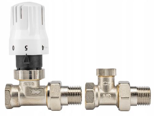 ZESTAW TERMOSTATYCZNY PROSTY ZAWORY FI 1/2" GŁOWICA TERMOSTATYCZNA KOMPLET na Arena.pl