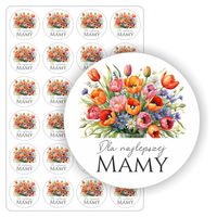 NAKLEJKI etykiety nalepki okrągłe DZIEŃ MAMY prezent kwiaty 24szt. 5cm