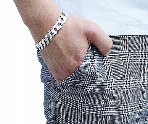 Srebrna Bransoletka Męska Pancerka 1,20 cm Diamentowana 925 Grawer Gratis na Arena.pl