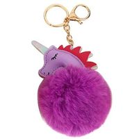 Brelok do kluczy pompon Jednorożec fioletowy