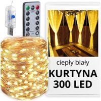 Kurtyna świetlna 300 LED biały ciepły 3x2,5m na okno 8 trybów pilot
