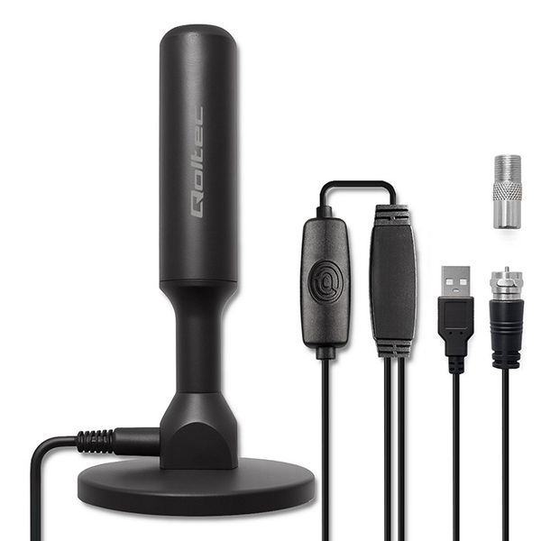 Antena DVB-T2 Qoltec 4K, 28dBi, 5m, Wzmacniacz zdjęcie 1