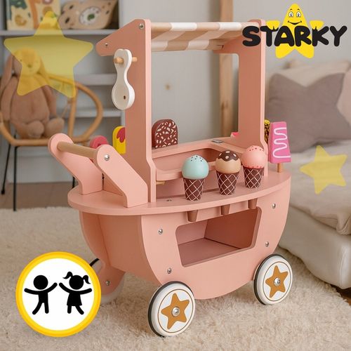 Lodziarnia drewniana dla dzieci zabawka wózek na kółkach lody gałki patyku na Arena.pl